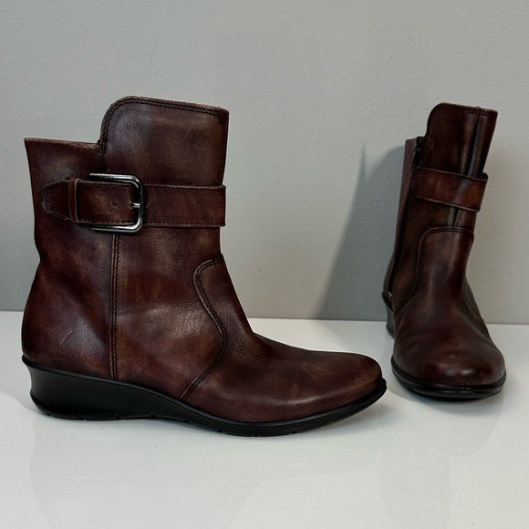 Ecco Shoes - Ecco Women’s Finola Wedge Ankle Boots Size 6-6.5 Leather Steampunk